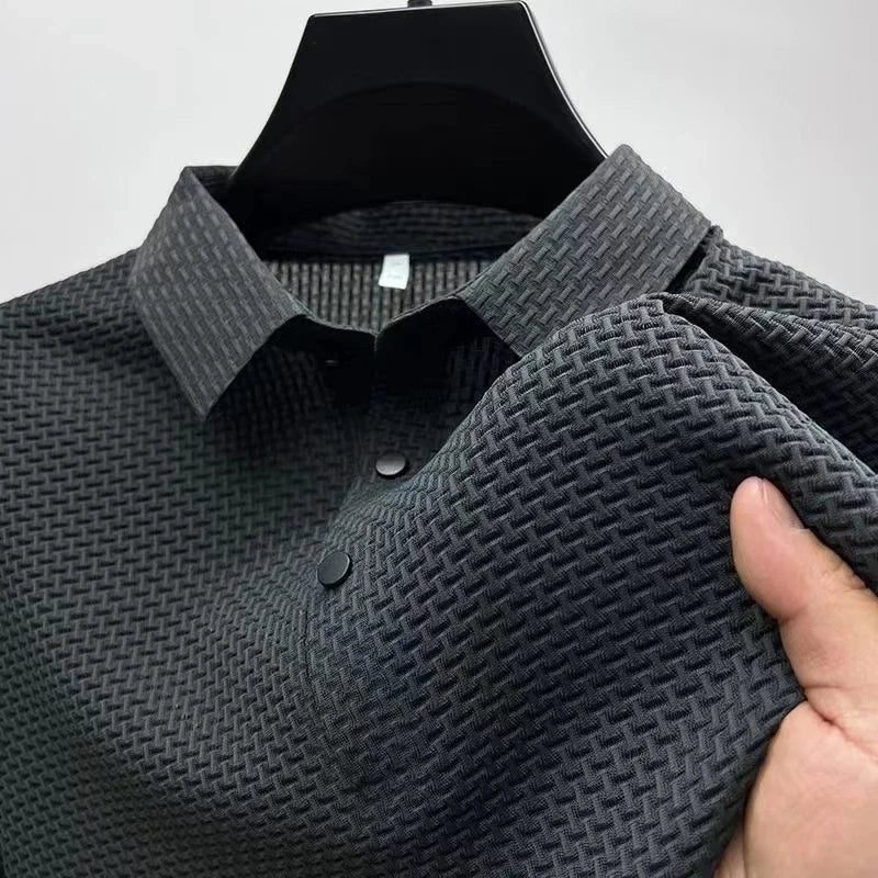 Nueva camiseta tipo polo de moda para hombre de negocios informal de manga corta con estampado de huesos y color liso, transpirable, cómoda y versátil para verano