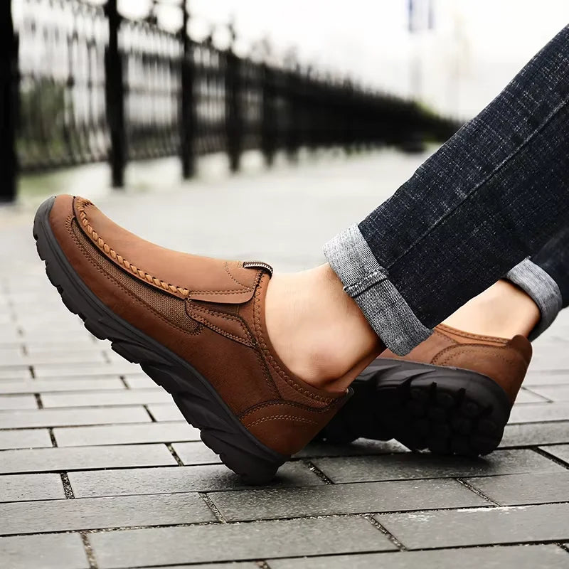 Mocassins Cuir Rétro Homme — Décontractés Sans Lacet Conduite Taille 39-48
