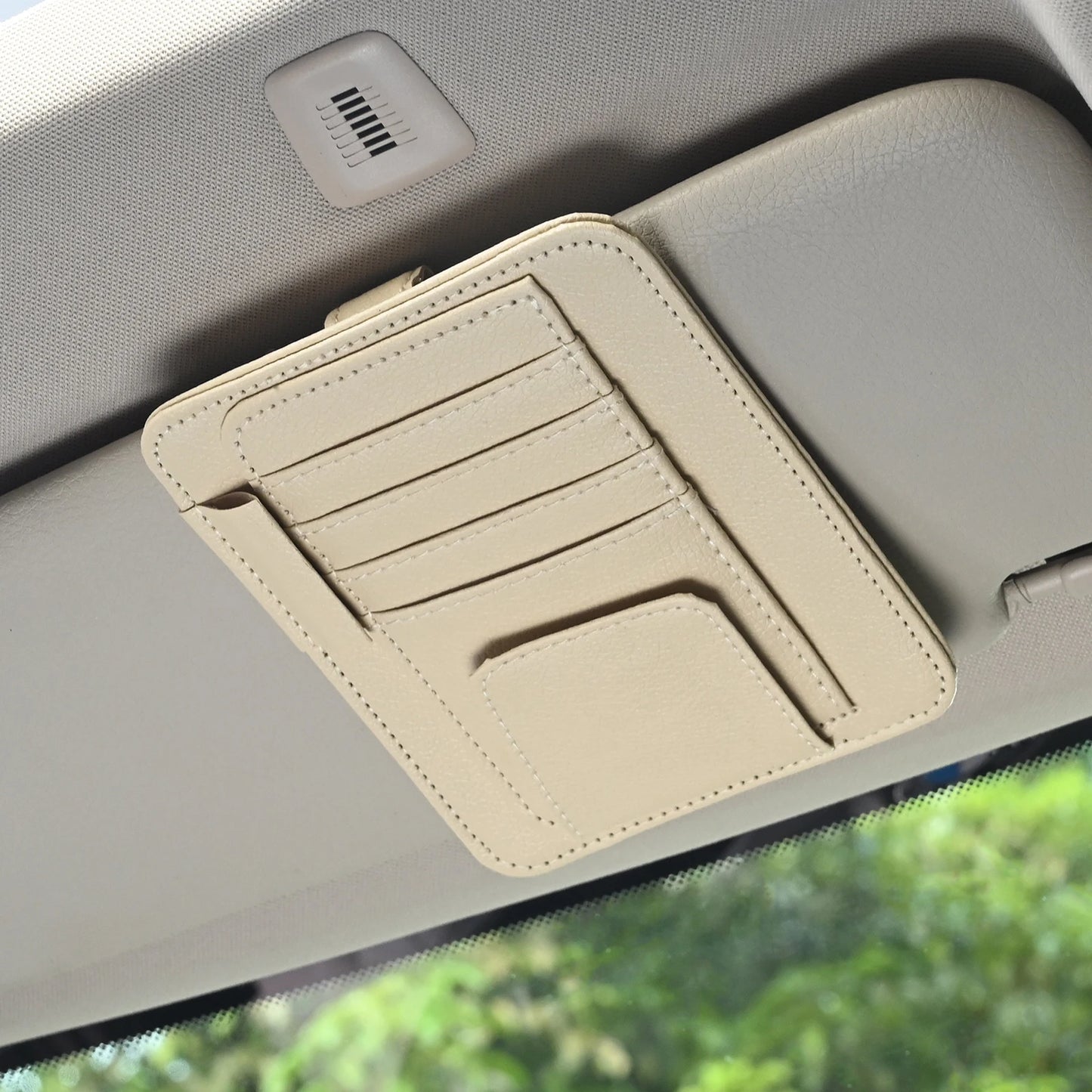 Organizador de visera para coche, bolsa multi-bolsillo, tarjetero, gafas, soporte de almacenamiento, resistente a los arañazos, soporte de visera automático para interior de coche