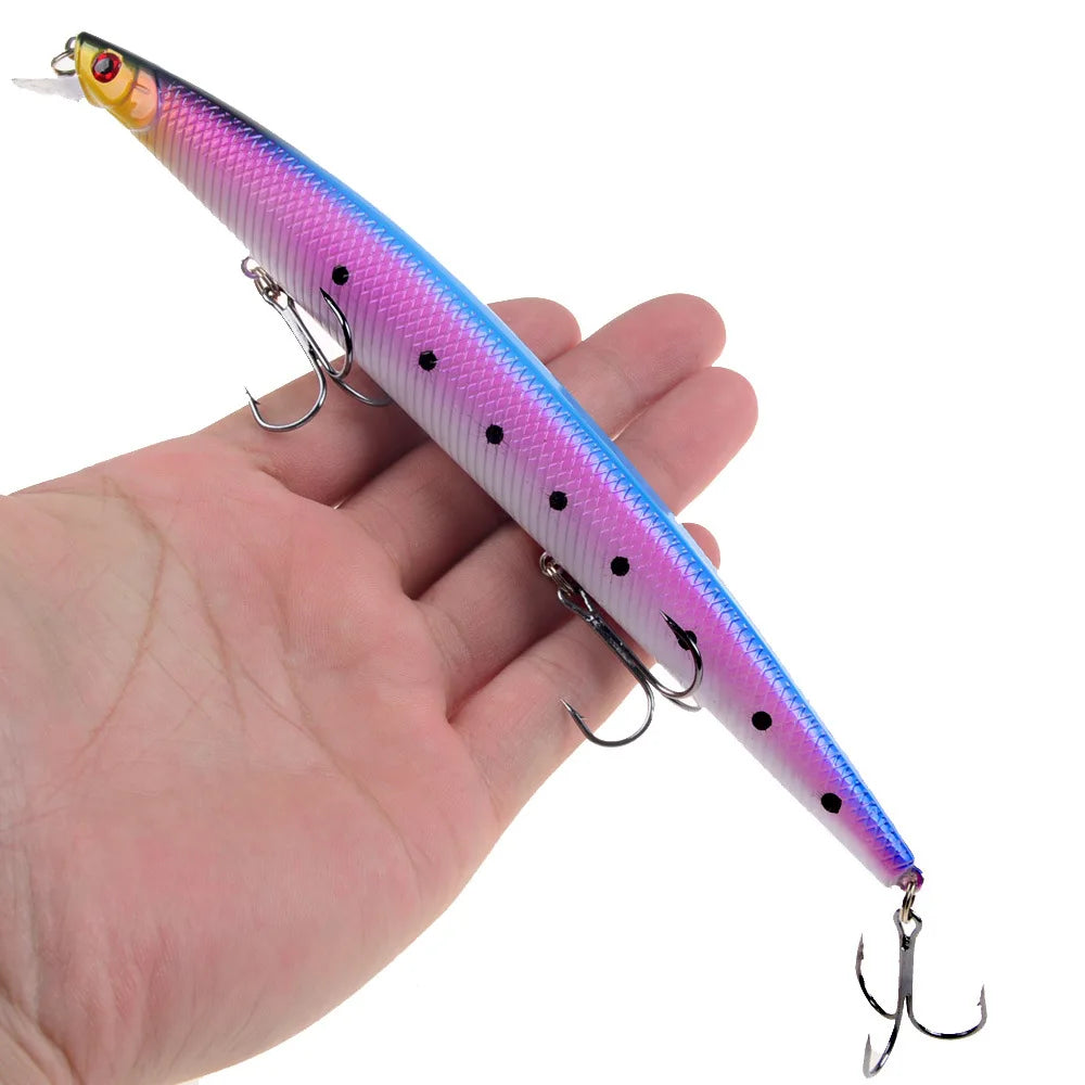 Leurre de pêche au vairon en plastique, appât Éldur, manivelle laser, gros faux poissons, appâts de pêche en mer, 16 couleurs, 18cm, 24g