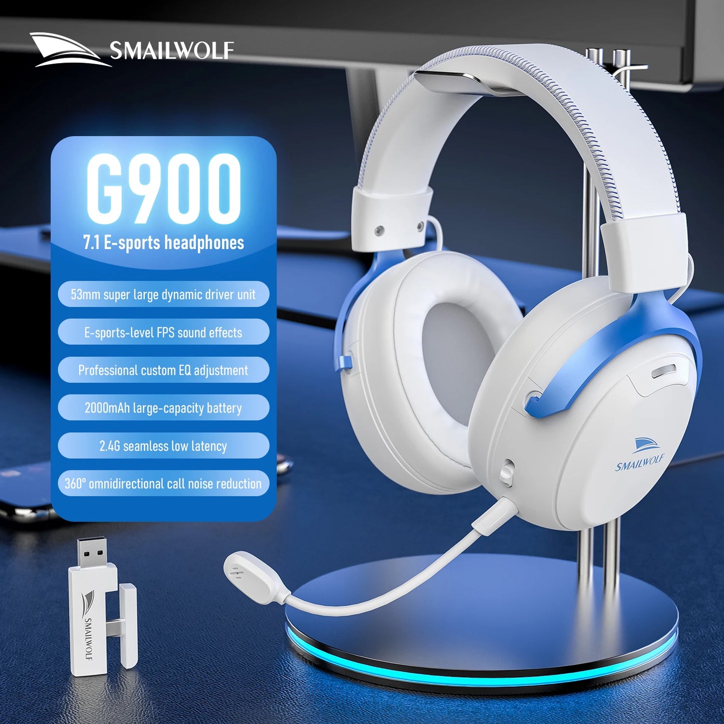 Casque gaming Bluetooth sans fil / filaire 3 modes — léger, avec microphone, ordinateur portable