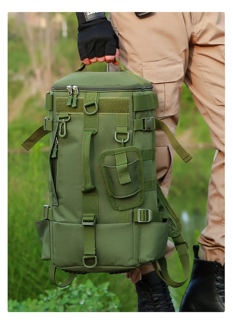 Sac à dos de pêche tactique, sac de matériel avec porte-canne, rangement d'équipement de poisson Molle Camping randonnée sac multifonctionnel en plein air