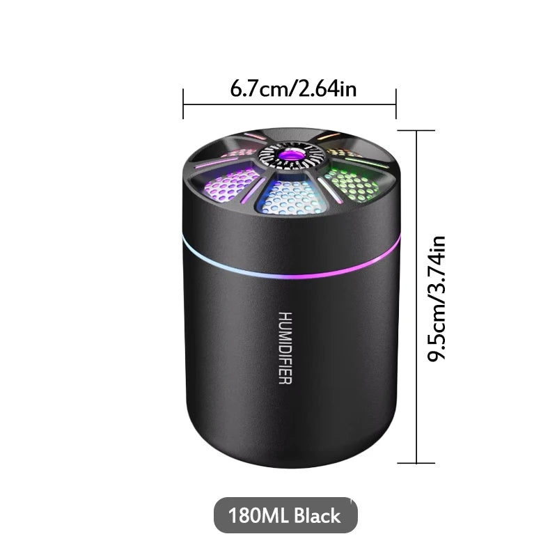 Humidificateur ultrasonique 5V USB 180ml, brumisateur, diffuseur d'arôme de voiture, purificateur d'huile essentielle avec lampe d'ambiance RGB, bricolage, plus frais d'air