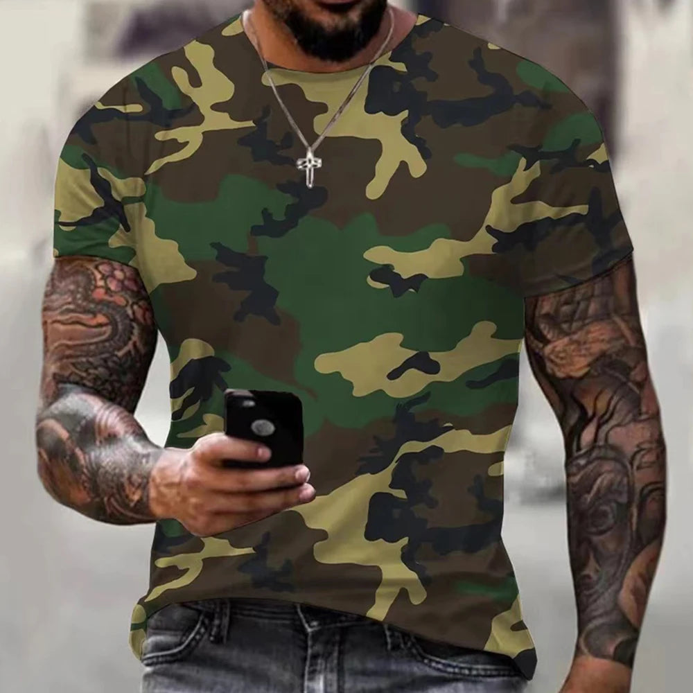 CamSolomon-T-shirt à manches courtes et col rond 3D pour hommes, vêtements de plein air, t-shirts de sport décontractés, mode de rue, été