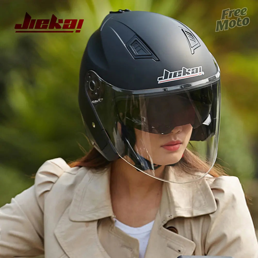 Casque Moto Scooter Double Lentille Vintage — Quatre Saisons Course Demi Casque
