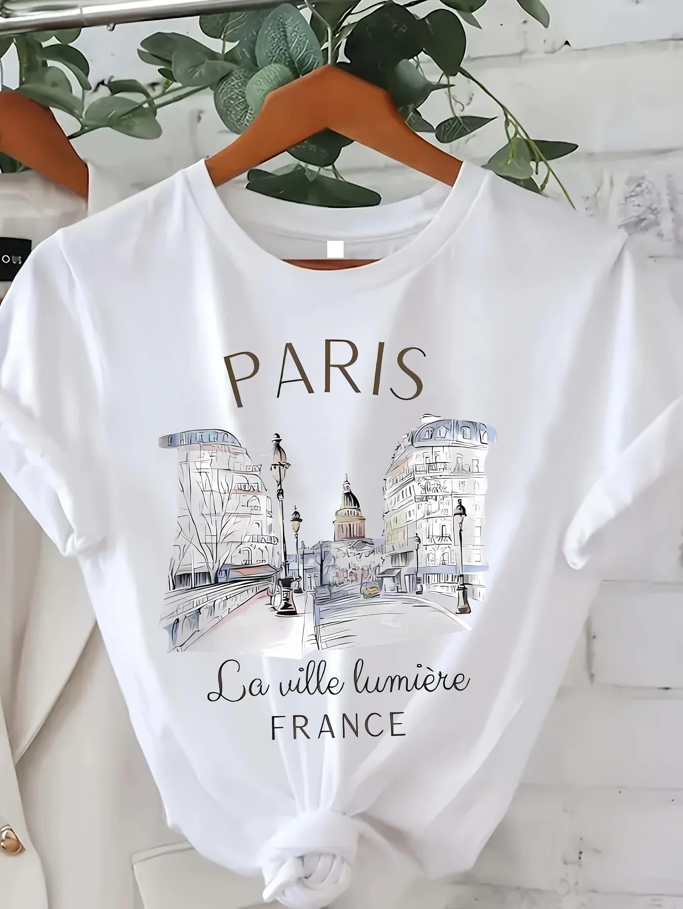 Años 90 Camiseta Paris Mujer Estampado Camiseta Niña Manga Corta Cuello Redondo Top Casual para Verano Primavera Ropa Para Mujeres