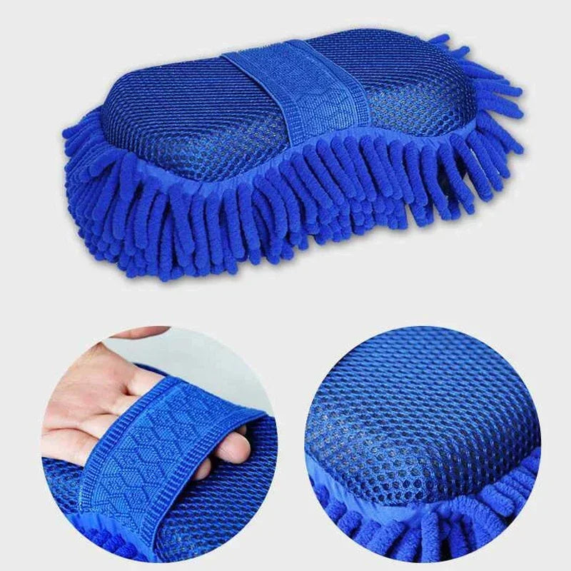 Éponge de lavage de voiture en chenille en microcarence bleue, tampon de brosse de lavage d'entretien, outil de livres, serviette de lavage automatique, gants, accessoires de style, 2 pièces