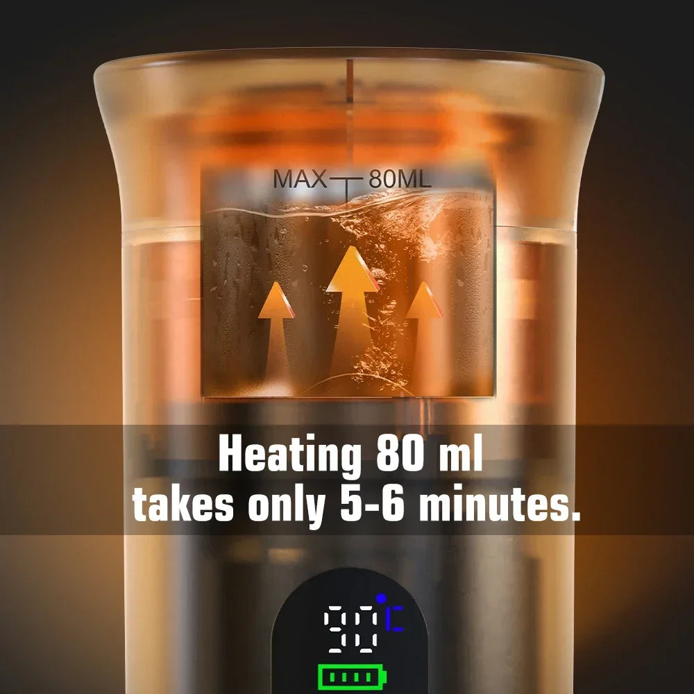 Machine à café expresso portable sans fil — voiture, camping, réservoir 80 ml, affichage numérique, 3 en 1, capsules et poudres