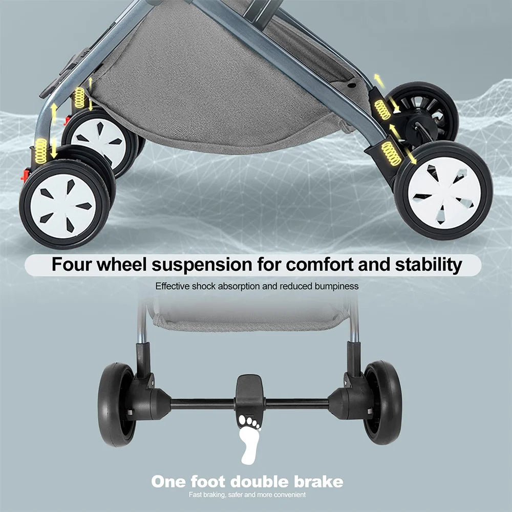 Lightweight Baby Stroller, Compact Travel Stroller for Toddlers for Airplane, Baby Stroller with 5-Point Harness, Adjustable Backrest