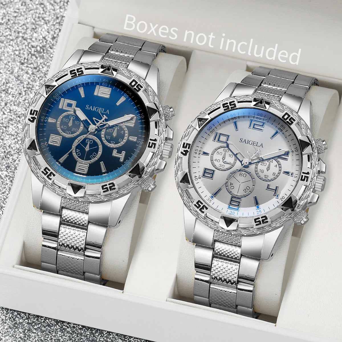 Set of quartz watches for businessmen, Arabic dial, steel strap, men's fashion, no box, 2 pieces per set