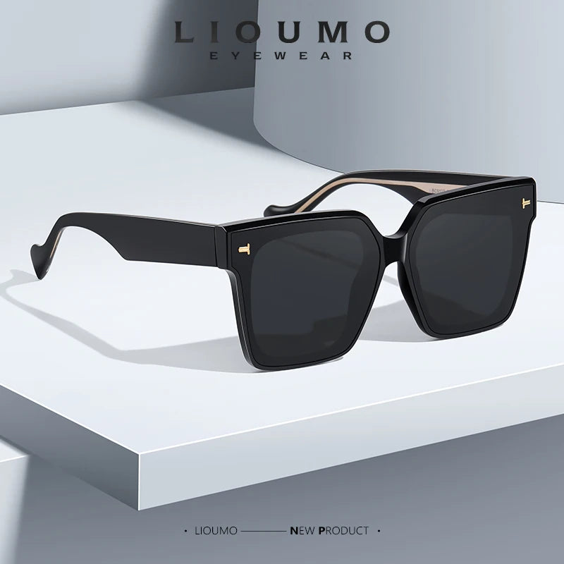Premium Polarized Square Sunglasses for Women, Thick Crystal Rivet Oversized Stylish Driving Eyewear for Men, Women's Sunglasses