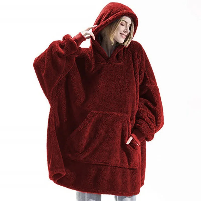 Mujeres invierno grueso cálido outwear con capucha sólido elegante suave doble forro polar chaqueta unisex bolsillo jerséis largos sudaderas con capucha ropa de casa