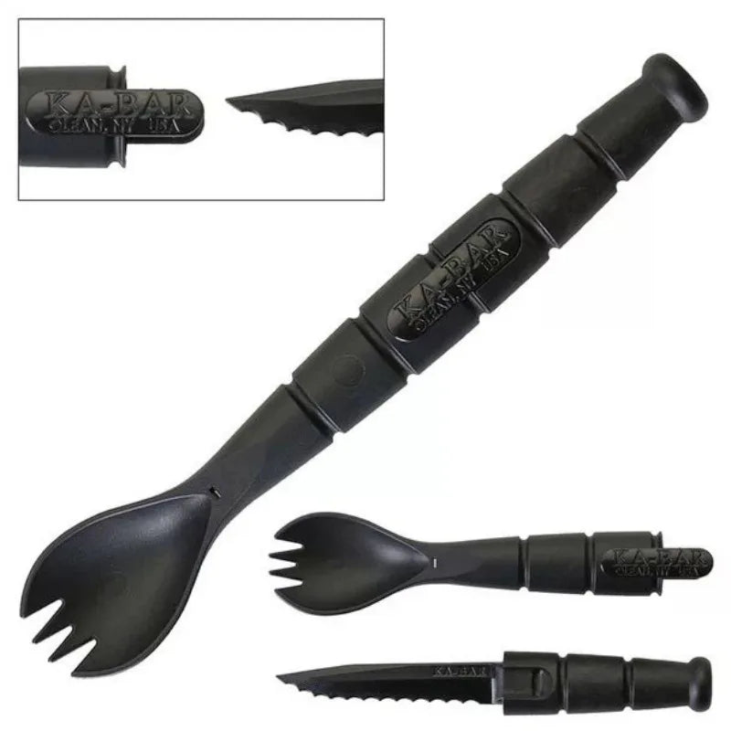 Mini ensemble de couverts tactiques EDC, outil multifonction d'extérieur, fourchette cuillère couteau Combo Camping randonnée équipement essentiel