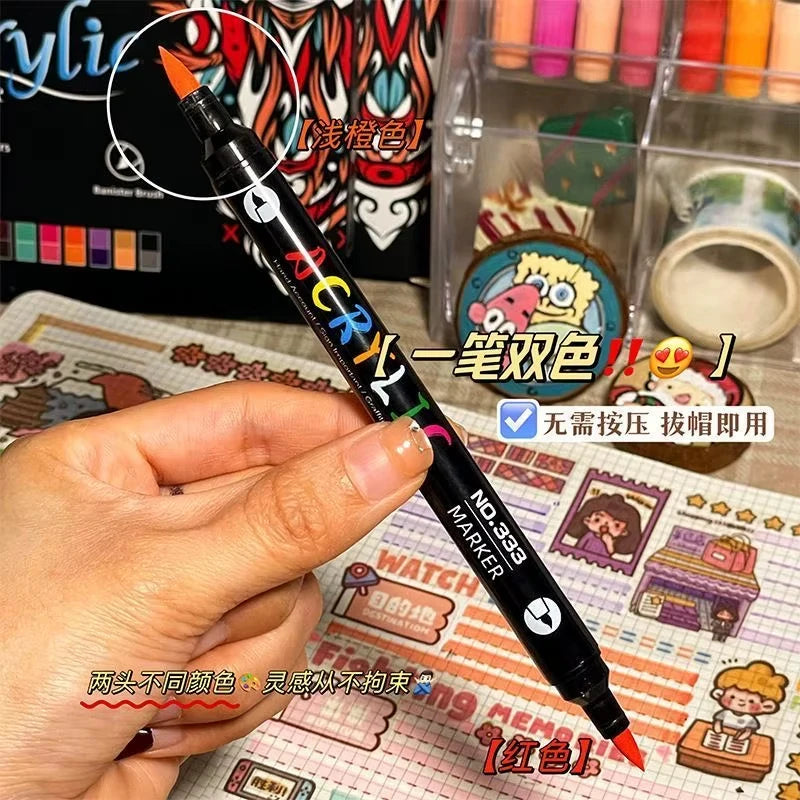 Rotuladores de pintura acrílica profesionales de 48 colores, punta doble fina y pincel, adecuados para piedra, madera, caligrafía