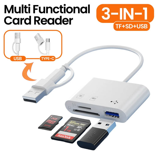 Lecteur de carte 3 en 1, adaptateur de prise USB/type-c, lecteur de carte mémoire Micro TF SD, transfert de données Flash USB pour PC, ordinateur portable, téléphones mobiles