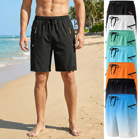 Short de plage d'été pour hommes avec poches zippées, short de planche à séchage rapide avec doublure en maille, maillot de bain, maillot de bain