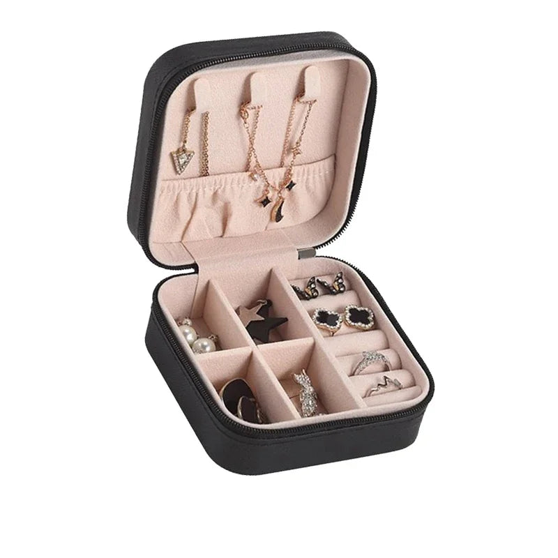 Estuche organizador de joyas portátil, joyero, pendientes, collares, anillos, mini vitrina de joyas apilable