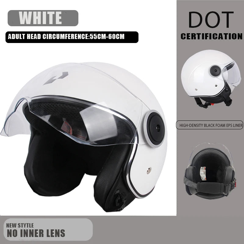 DOT - Vintage Open Face Motorcycle Helmet, Retro 3/4, Cruise, for Men and Women
