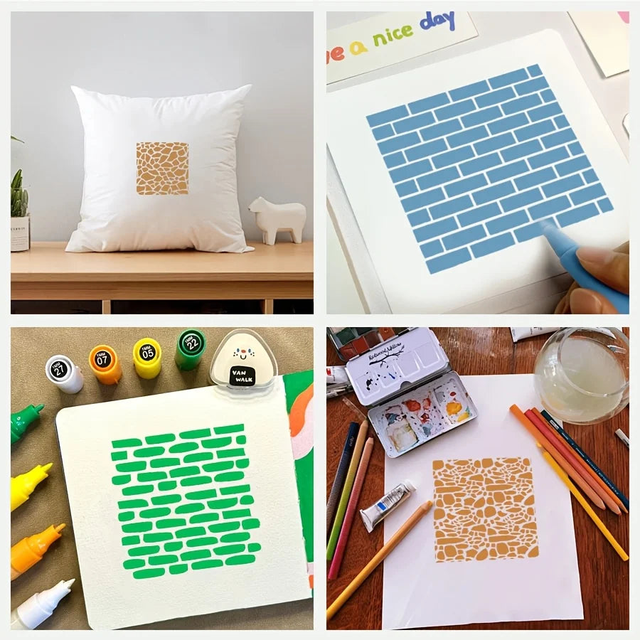Juego de 12 plantillas de plástico reutilizables de 5,9 x 5,9 pulgadas, adecuadas para arte, álbumes de recortes y decoración del hogar, plantillas de pintura multiusos para paredes, suelos, azulejos y lienzos