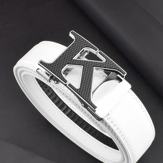 Ceinture en Cuir Blanc Homme — Peau de Vache Jeans Décontractés Mode