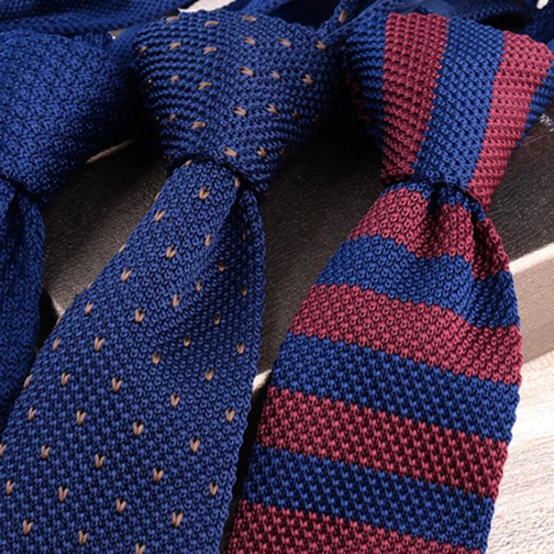 Men's Casual British Style Retro Striped Knitted Ties Formal Business Navy Red Brown Handmade Ties Tuxedo Neckties