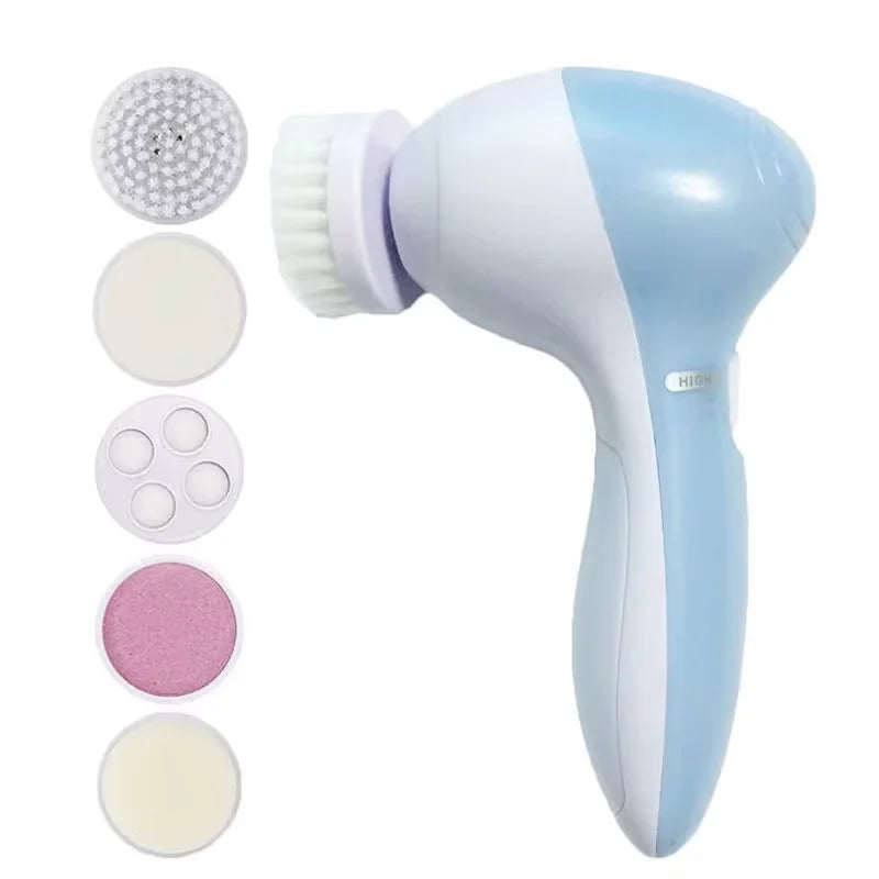 Limpiador facial eléctrico 5 en 1, cepillo, máquina de lavado, spa, cuidado de la piel, masaje, limpieza de puntos negros, herramientas de limpieza facial