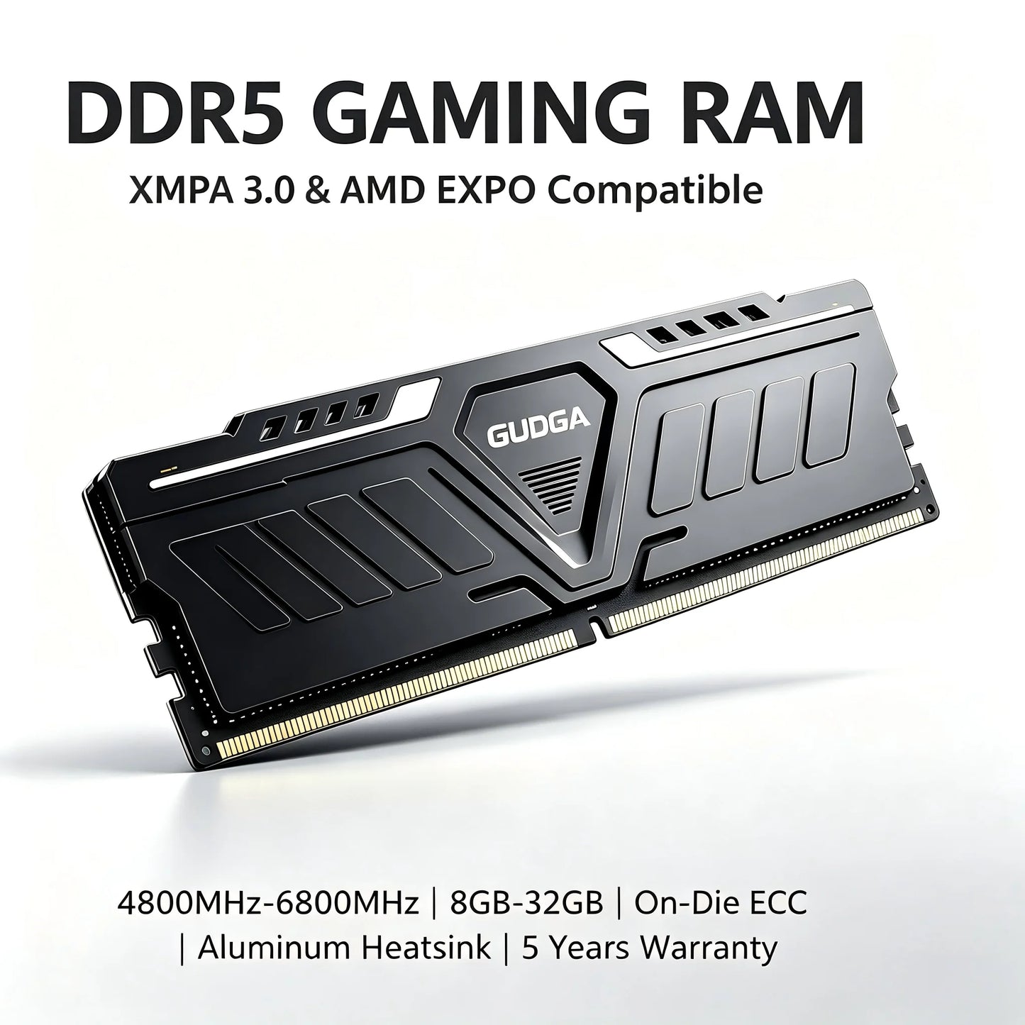 GUDGA DDR5 RAM 8 Go/16 Go/32 Go 4800-6800 MHz 1,1-1,35 V CL40 avec dissipateur thermique en aluminium pour ordinateur de bureau