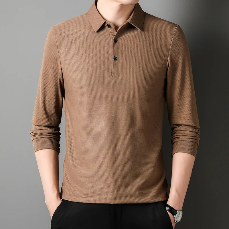 Polo de negocios informal de manga larga para hombre, camiseta cómoda de verano