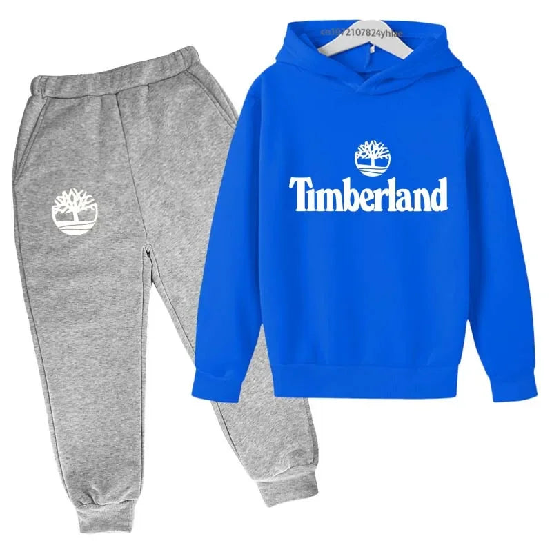 Trajes casuales para niños y niñas de 2 a 13 años, marca de moda, letras estampadas, 2 piezas, sudadera con capucha + pantalón