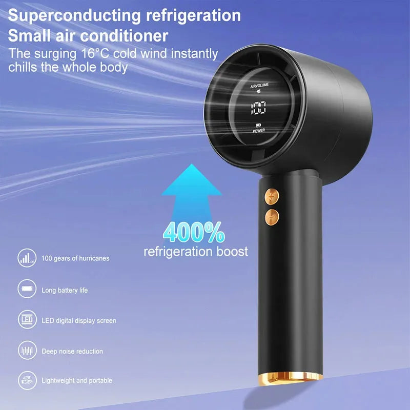Ventilateur portatif turbo — 100 vitesses, mini, à main, maison, voyage, camping