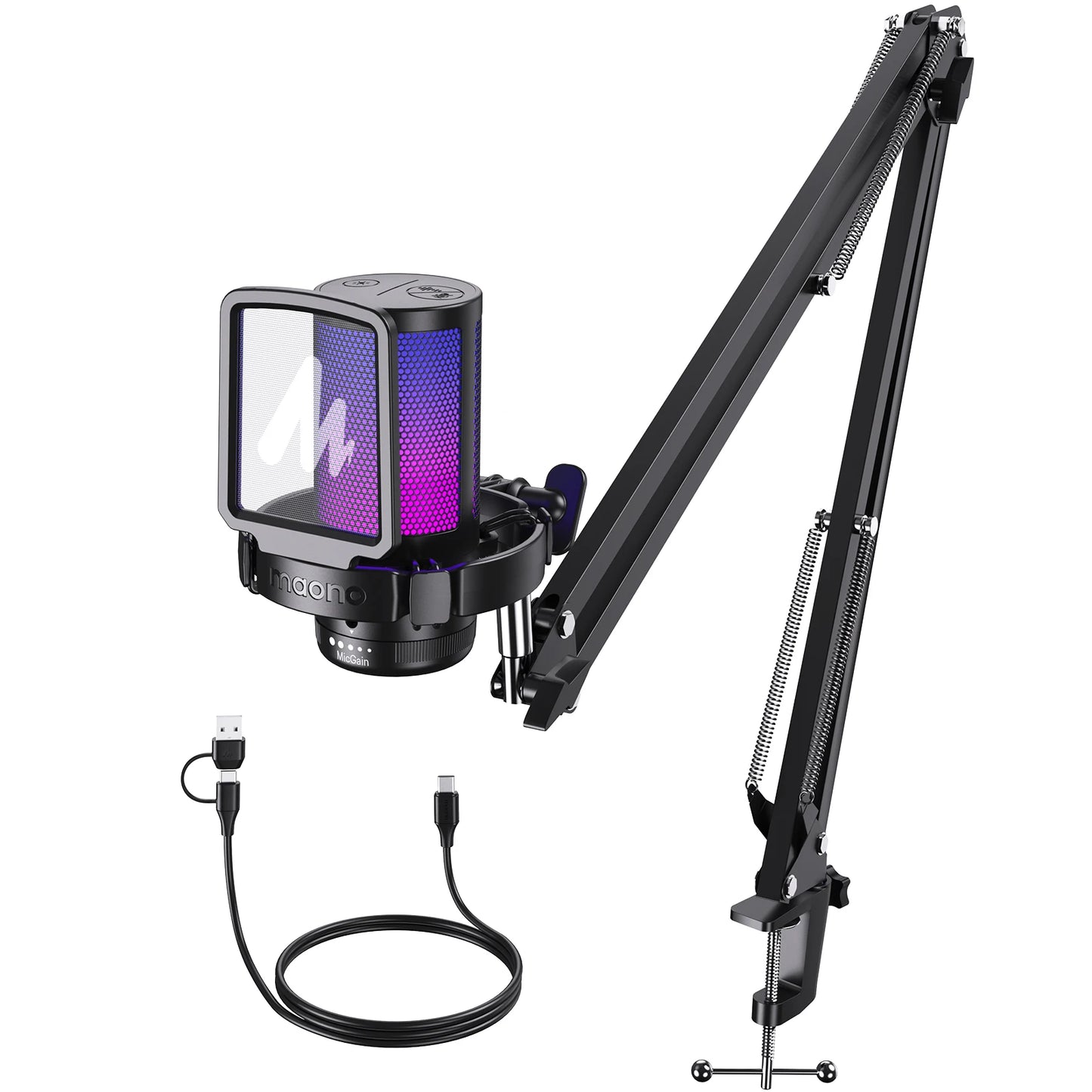 MAONO Gamerwave DGM20S — Microphone USB Gaming RGB Réduction Bruit Streaming