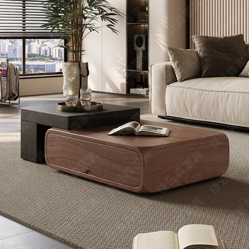 Mesa de centro pequeña de nogal, combinación de mesas auxiliares para apartamento, sala de estar, hogar, moderna, color crema, muebles de sala de estar.