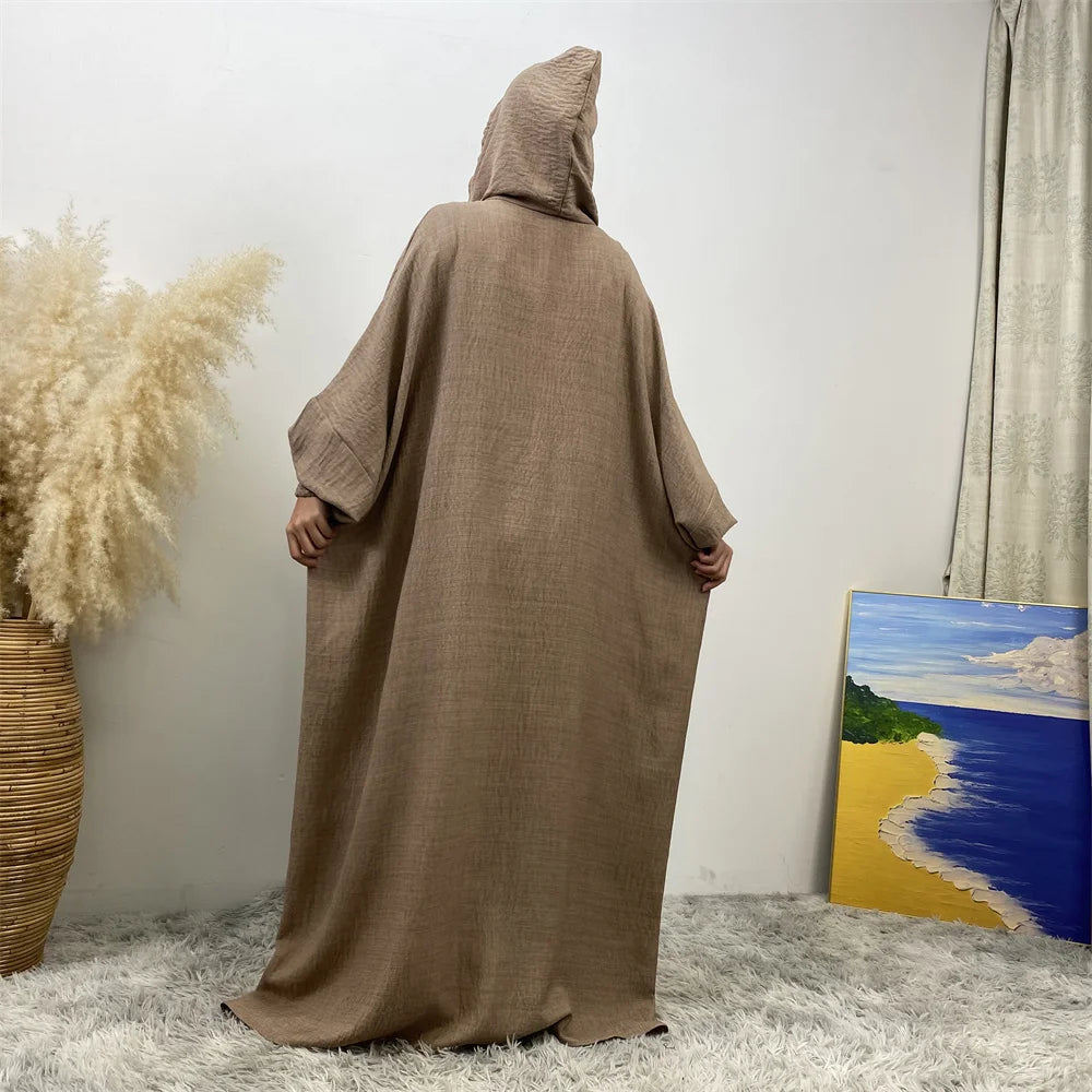 Femmes 12 couleurs Abayas musulman Ramadan vêtements de prière avec capuche Jalaba solide décontracté manches chauve-souris Robe arabe Eid Djellab