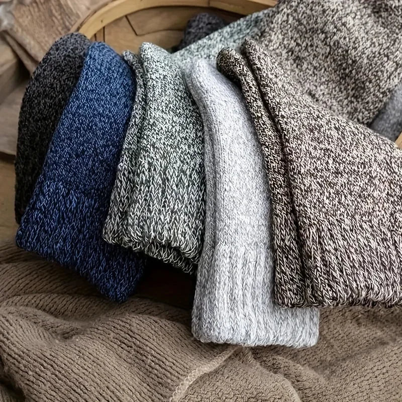 3/5 paires de chaussettes chaudes pour hommes, chaussettes épaisses en tissu éponge mi-mollet, chaussettes anti-froid pour bottes de neige, élastiques, couleur unie