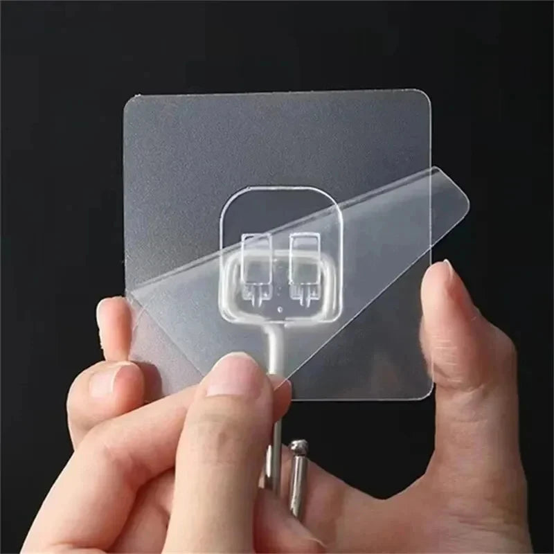Gancho autoadhesivo de PVC, 20/10 unidades, de acero inoxidable, transparente, soporte de pared multiusos, soporte de puerta, organizador de almacenamiento de cocina, hogar