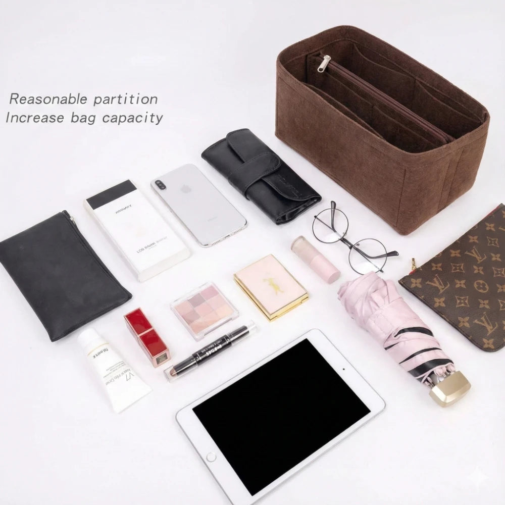 Organizador de fieltro para bolso, organizador de inserción para bolso de lujo Speedy 25 30 35, neceser de maquillaje, forro moldeador, bolsa interior de viaje