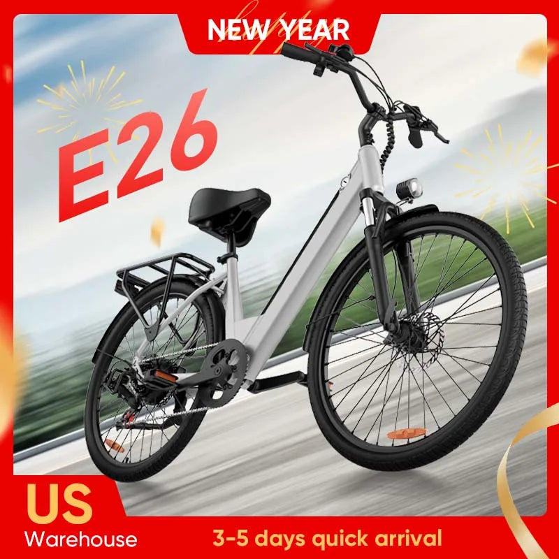26x2 inch 750W Electric Bicycle Tires, 48V, 10.4ah, Detachable LCD Display, 20MPH Speed, 7-Speed Hydraulic Disc Brakes for Adults