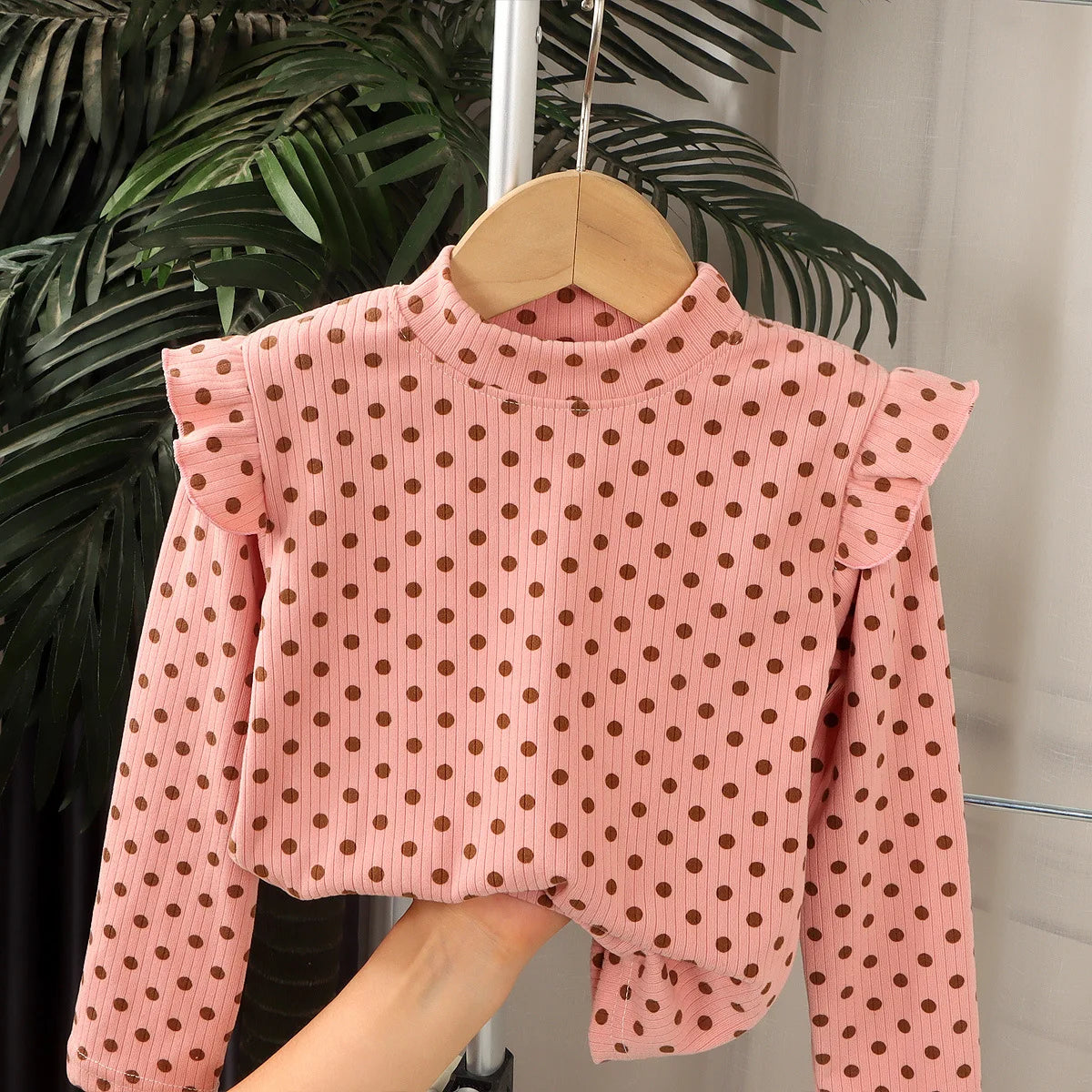Kids Long Sleeve Undershirt, Cute Floral Polka Dot T-shirt, Soft Y-Shirt for Kids, Boys and Girls, 2-10T
