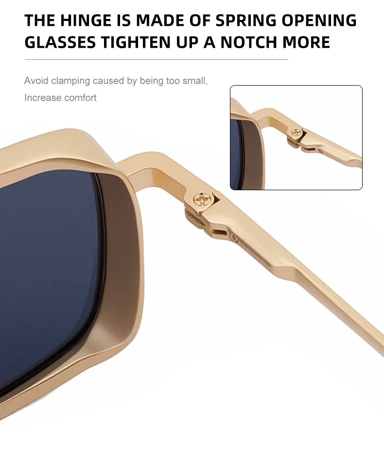 Lunettes de soleil carrées Steampunk hommes et femmes — punk, rétro, mode, vintage, 2025