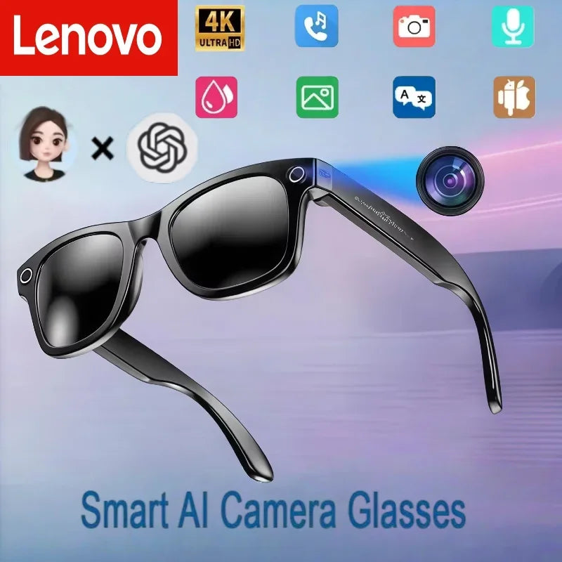 Lenovo HD 4K AI Smart Glasses ChatGPT 100MP Camera Bluetooth Call 260Mah Battery Music Voice Assistant Control Smart Glasses