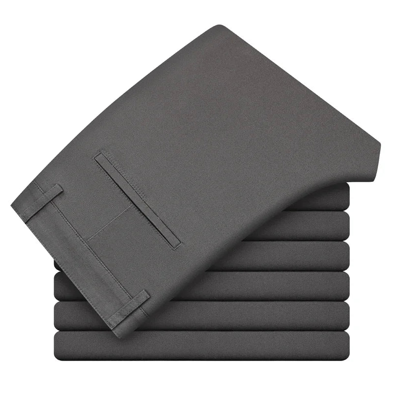 Pantalones casuales para hombre, 97% algodón, moda de otoño, cómodos, elásticos, ajustados, rectos, de negocios, negro, verde militar, caqui