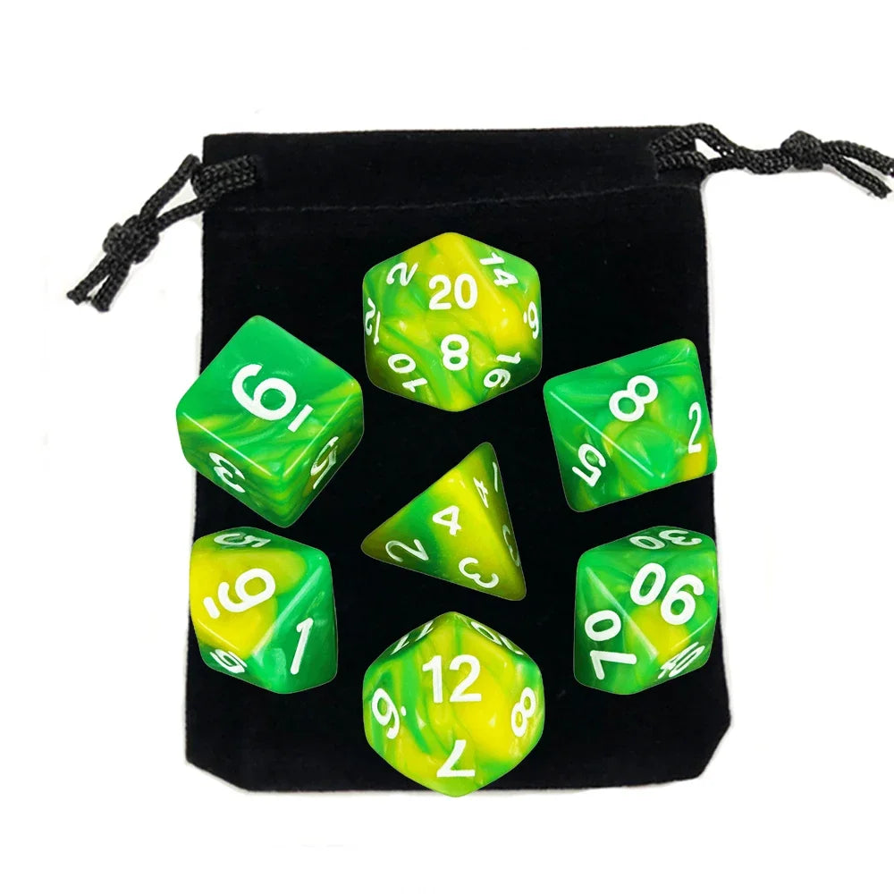 Dados poliédricos con bolsa, juego de mesa, desayunos, DnD, d4,d6,d8,d10,d %,d12,d20, 7 piezas