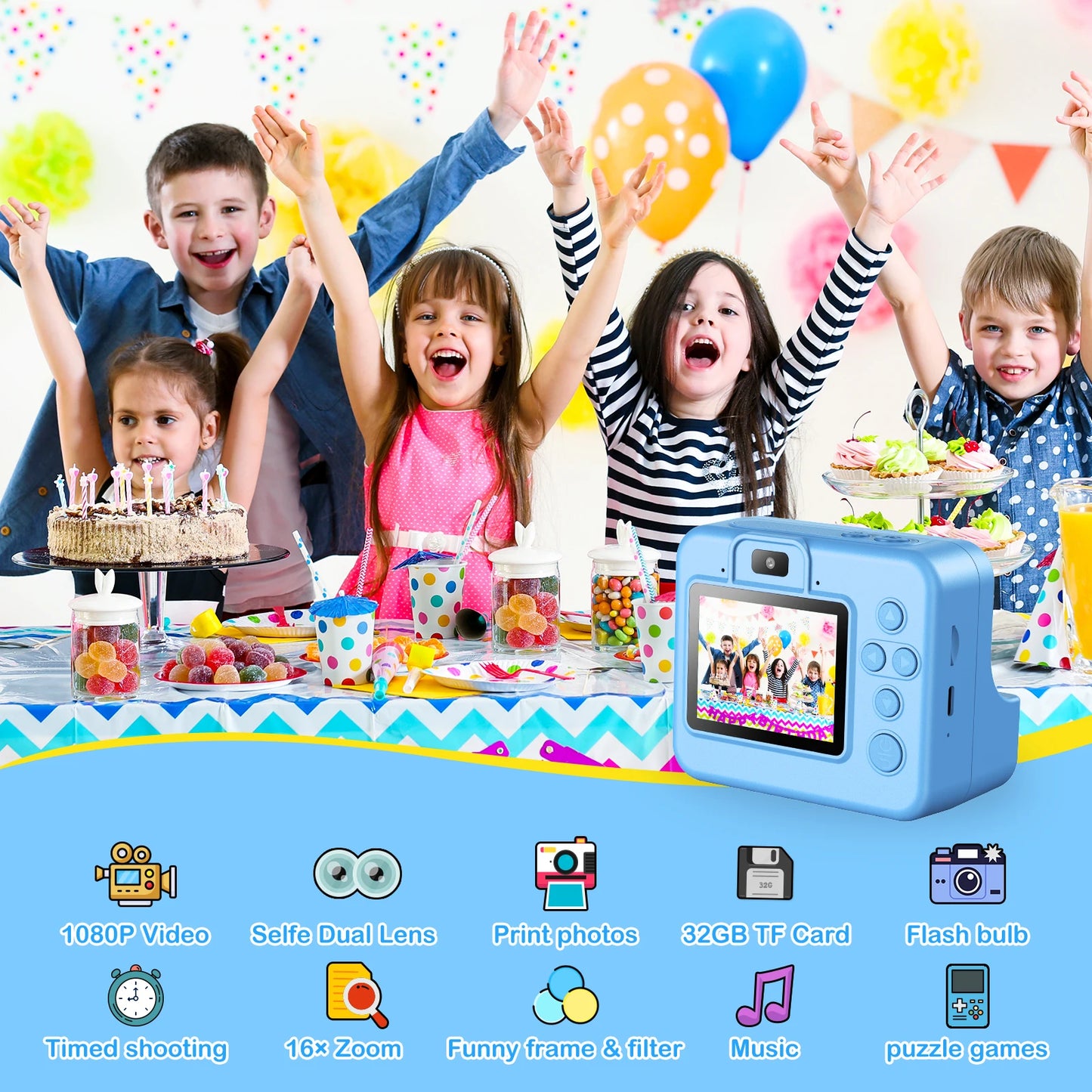 Nueva cámara para niños abeja, cámara instantánea 1080P HD con doble lente para selfies, cámara digital de impresión para niñas, niños, regalos de cumpleaños de Navidad, juguetes