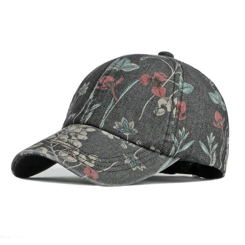 LDSCircJR-Unisex Floral Print Denim Baseball Cap, Adjustable Outdoor Snapback Hats, Spring, 170