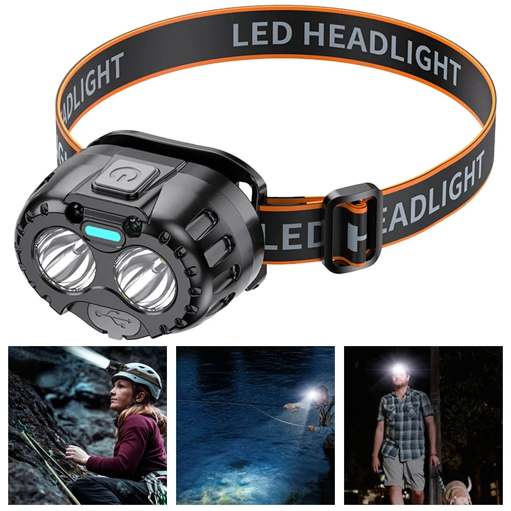 Lampe frontale LED puissante IPX4 étanche lampe de poche d'urgence 250LM XPE lampe frontale LED 500mAh pour la pêche en plein air Camping randonnée