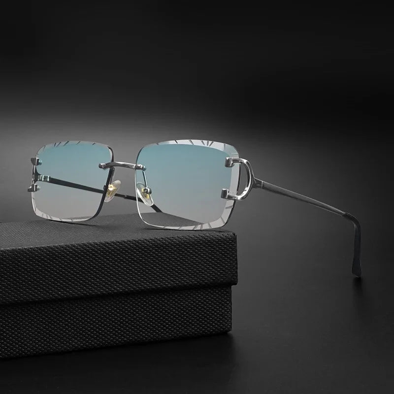 Lunettes de soleil carrées sans monture dégradé — métal, punk, UV400, homme et femme