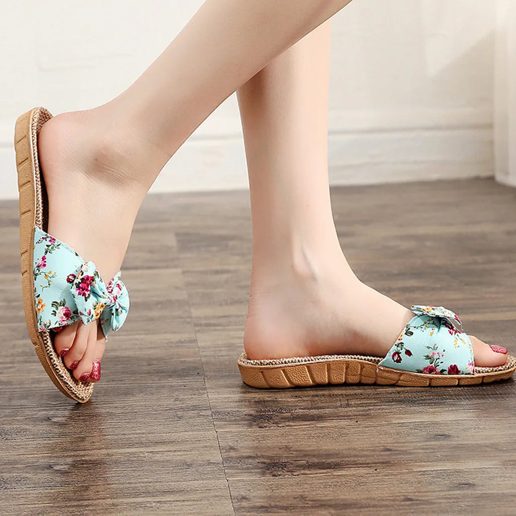 Tongs en Lin Nœud Papillon Femme — Légères & Naturelles Été