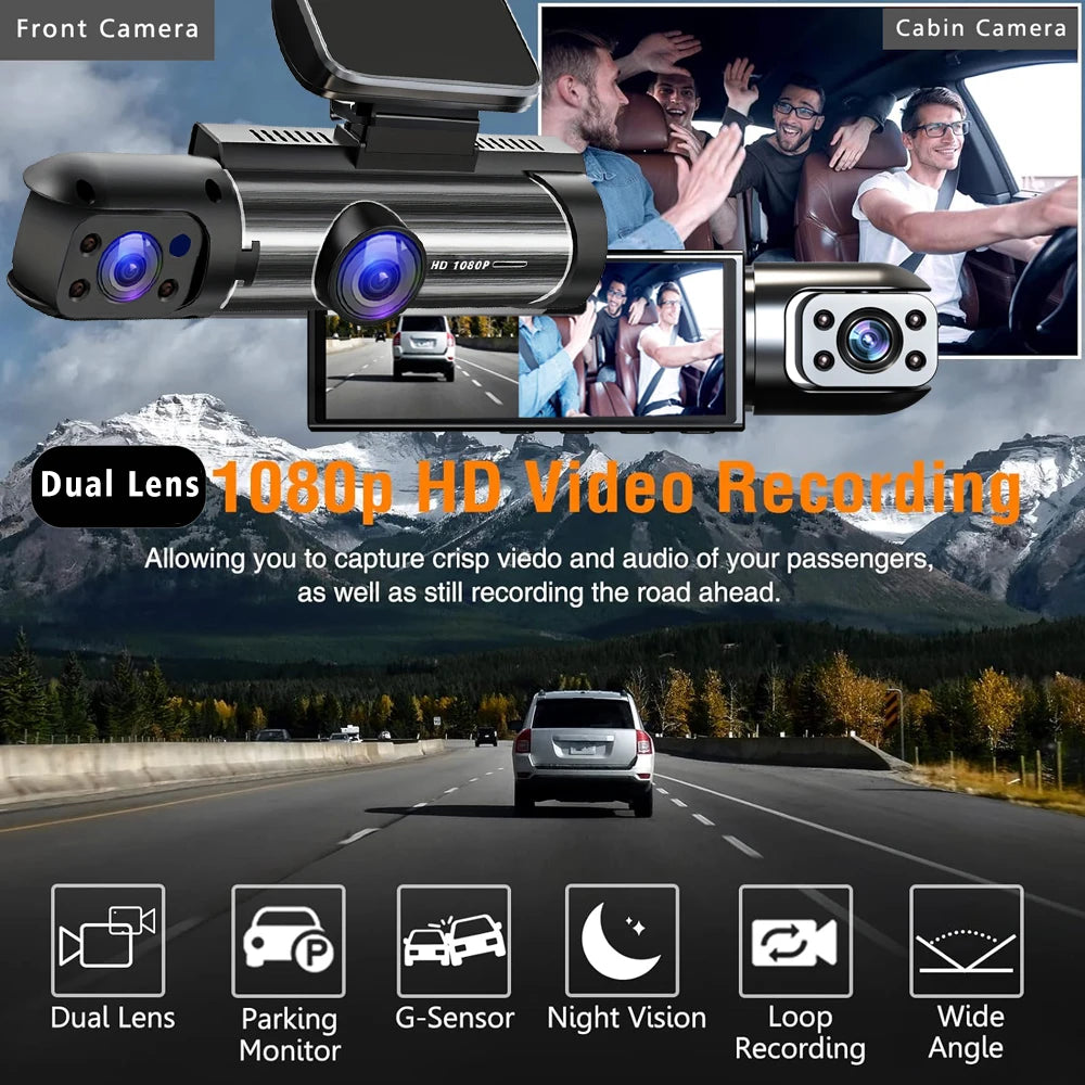 Dashcam HD 1080P Double Objectif Cabine — Mini DVR Boîte Noire Intérieur
