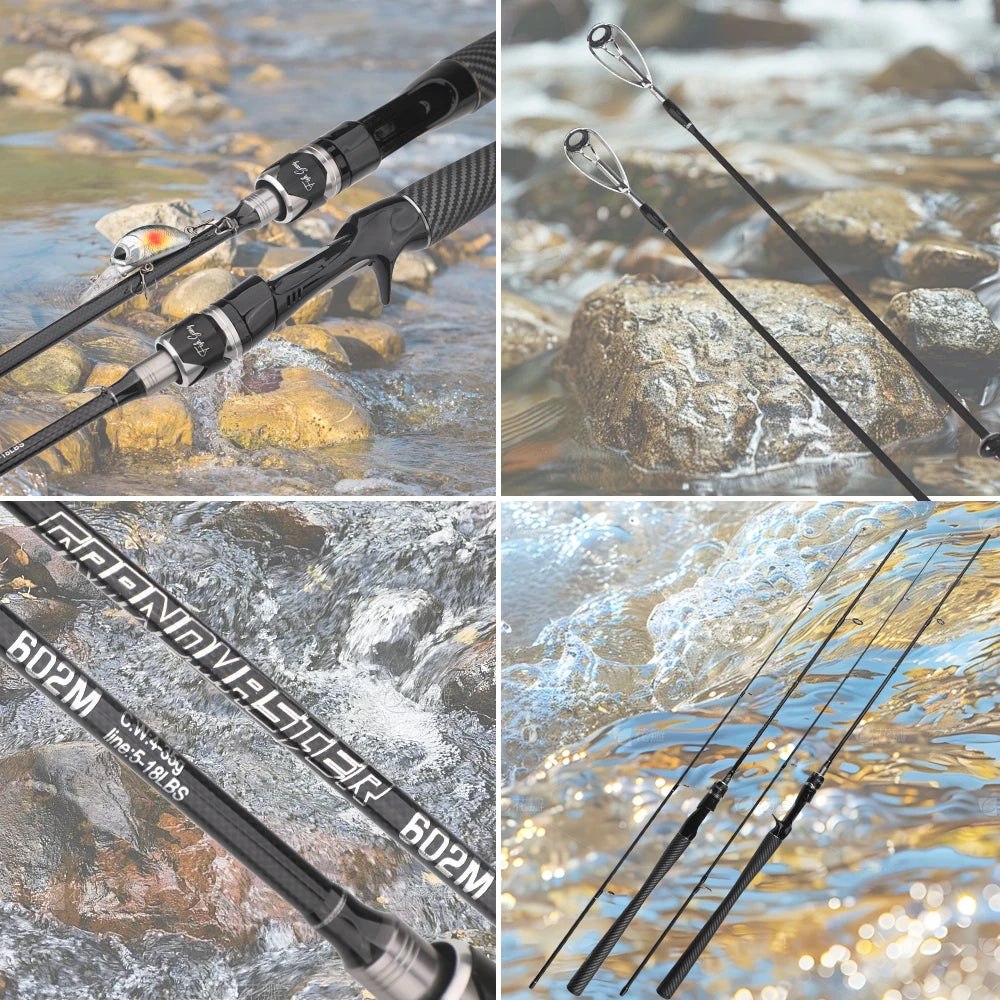 ROLLFISH canne à pêche Baitcasting en Fiber de carbone de haute qualité puissance moyenne-eau salée eau douce comprend une ligne tressée gratuite de 100 m