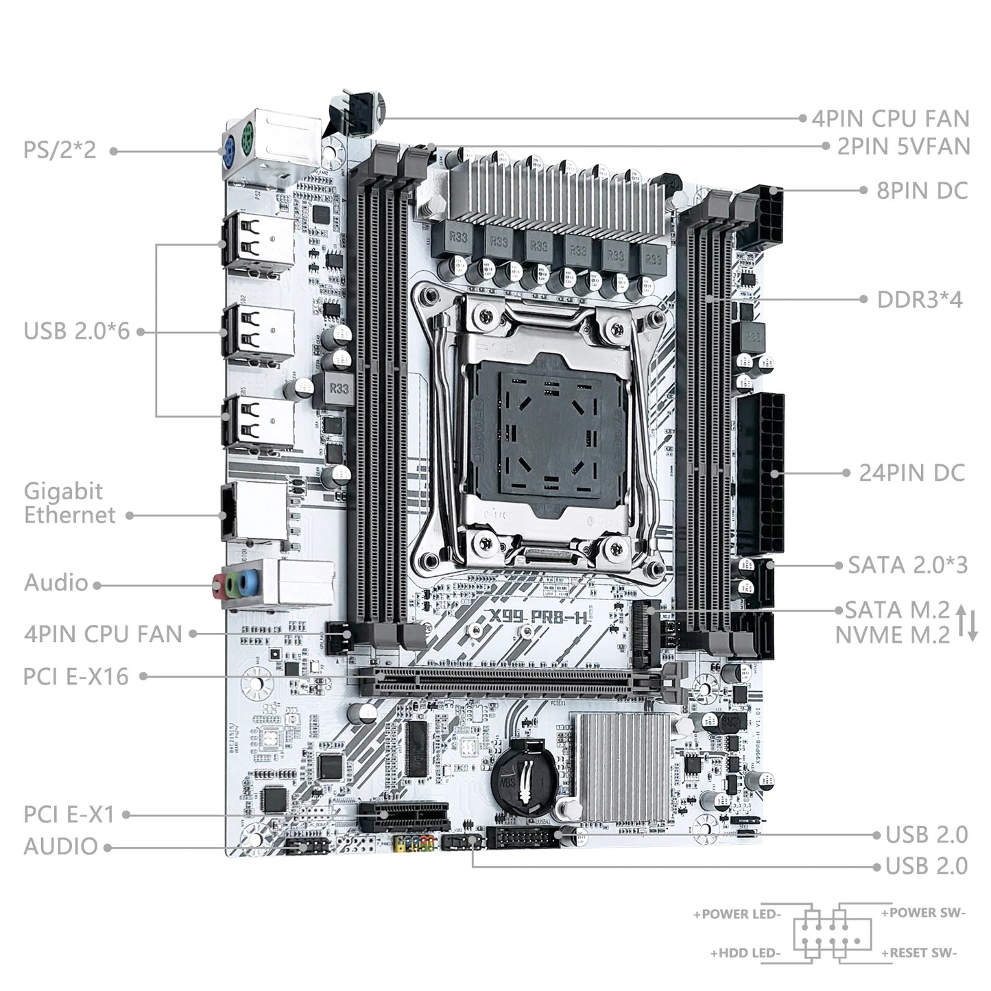 MACHINIST X99 carte mère Intel Xeon E5 2673 V3 CPU LGA2011-3 DDR3 16GB RAM NVME/SATA M.2 blanc PR8-H